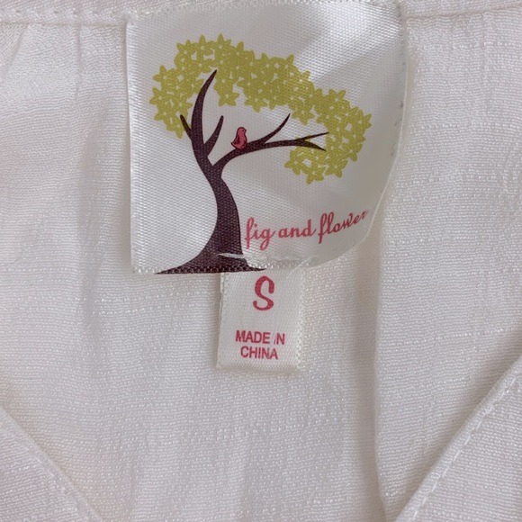 Anthropologie Fig and Flower embroidered Ruffled Sleeve Dress Small Creme Pink - Picture 6 of 14